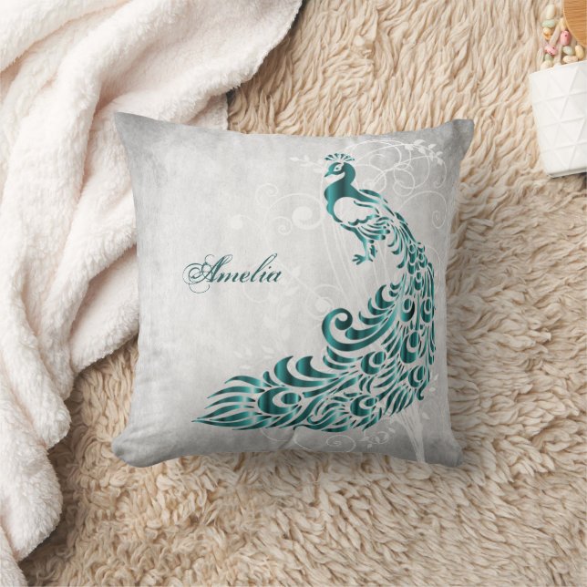 Teal Peacock Personlig Dekorativ kudde (Filt)