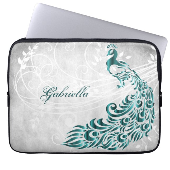 Teal Peacock Personlig Laptop sleeve (Framsidan)
