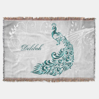 Teal Peacock Personlig Throw Blanket Filt