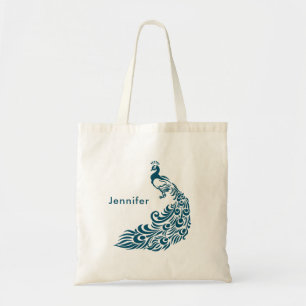 Teal Peacock Snyggt Art Deco Design Personlig Tygkasse