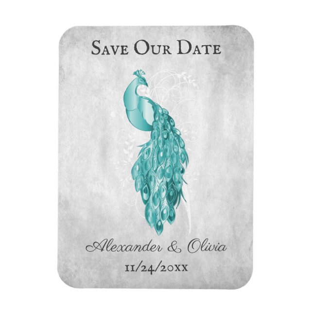 Teal Peacock Spara datum magneter (Vertikal)