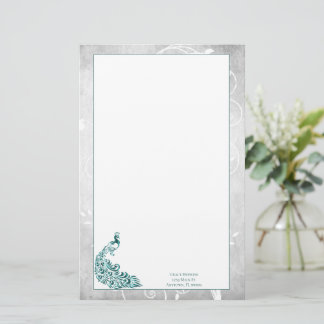 Teal Peacock Stationery Brevpapper