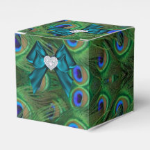 Teal Peacock Wedor Favor Box