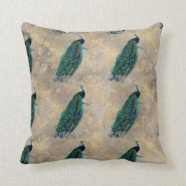 Teal Peacocks på Guld Kudde