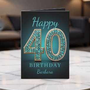 Teal Pearl Diamond Glam 40-årsfirande Kort