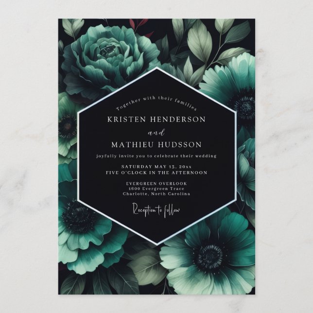 Teal Penumbral Bloom Wedding Inbjudningar (Framsida)