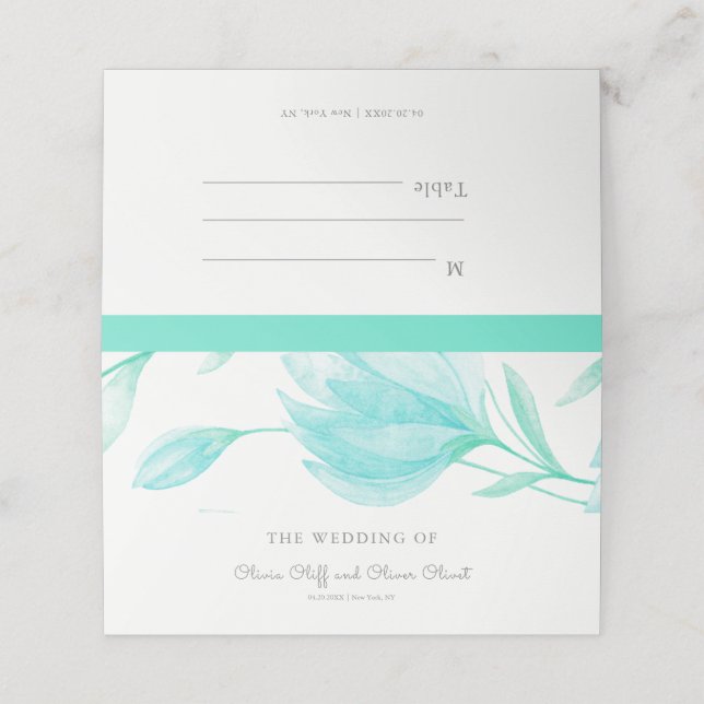 Teal Peonies Bröllop Place Card Placeringskort (Utvändigt utvikt)
