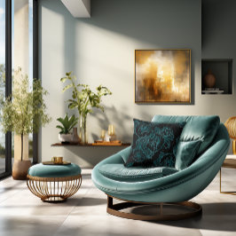 Teal Peonies on Black Pillow Kudde
