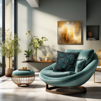 Teal Peonies on Black Pillow Kudde