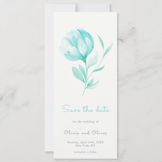 Teal Peonies Save the Date Inbjudningar (Framsida)