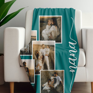 Teal Personlig Nana Grandkid 5 Photo Collage Fleecefilt