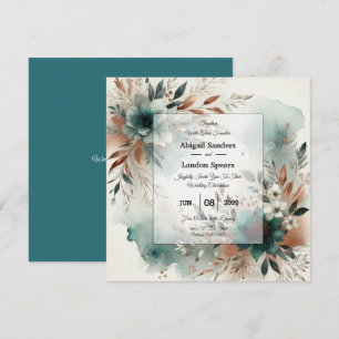 Teal Petals i Bronze Bloom Bröllop Inbjudningar