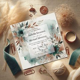 Teal Petals i Bronze Bloom Bröllop Inbjudningar