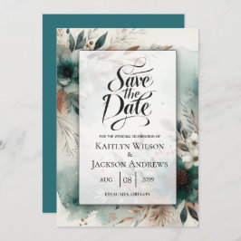 Teal Petals i Bronze Bloom Bröllop Spara Datumet