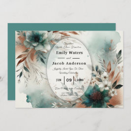 Teal Petals in Bronze Bloom Wedding Inbjudningar