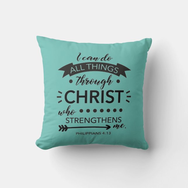 Teal Philippians 4:13 Christian Bible Scripture. Kudde (Framsida)