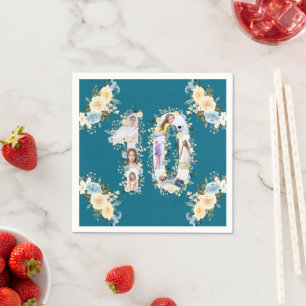 Teal Photo Collage 10th Birthday Gult Flower Pappersservett
