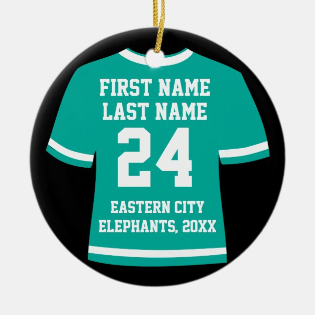 Teal Photo Football Soccer Hockey Sports Jersey Julgransprydnad Keramik (Framsidan)