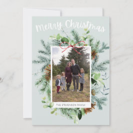 Teal Photo jul Greenery Greeting Card