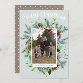 Teal Photo jul Greenery Greeting Card