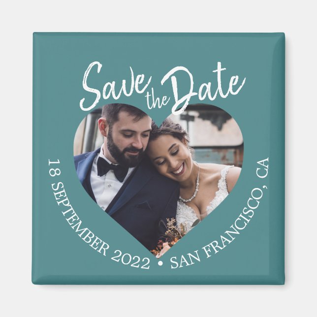 Teal Photo Modern Script Save the Date Magnet (Framsidan)