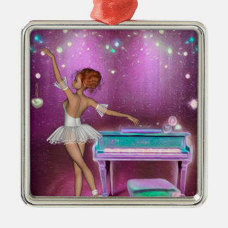 Teal Piano Rosa Payed Background & Ballerina Julgransprydnad Metall