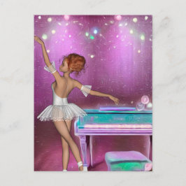 Teal Piano Rosa Payed Background & Ballerina Vykort