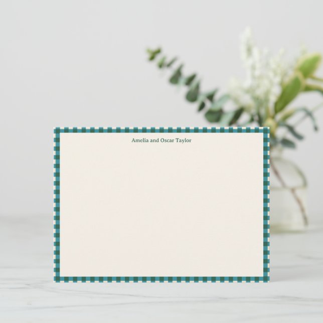 Teal Plaid Personalized Stationery Name Holiday Tack Kort (Stående Fram)