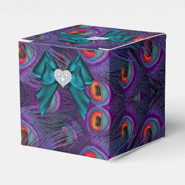 Teal Plum Peacock Wedor Box Presentaskar (Framsidan Sidan)