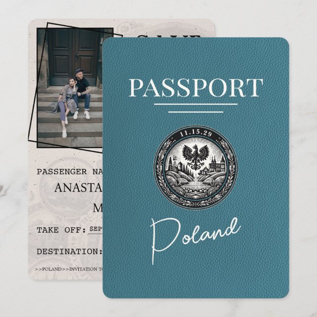 Teal Poland Passport - spara datum Datumet (Fram/baksida)