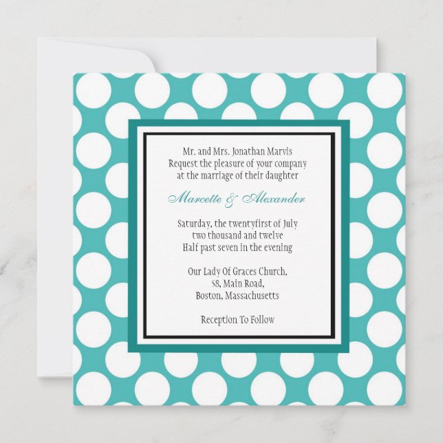 Teal Polka Dot Wedding bjudande Inbjudningar (Framsida)