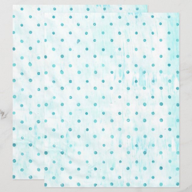 Teal Polka dots on White Turcos Scrapbook Papper (Fram/baksida)