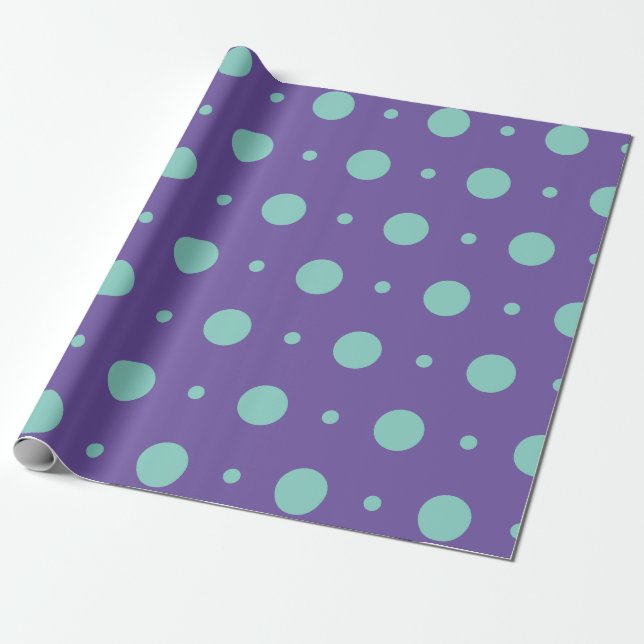 Teal Polka dots på Lila Wrapping Papper - fetstil Presentpapper (Utrullad)