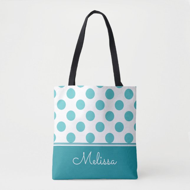 Teal Polka dots| Personlig Tygkasse (Framsida)