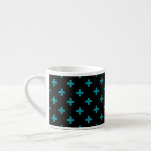 Teal polka kor på svart espressomugg