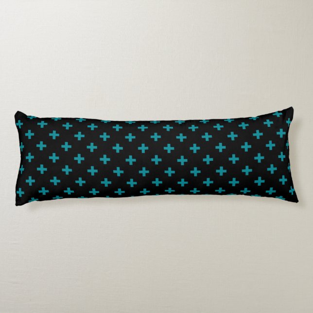 Teal polka kor på svart kroppskudde (Baksidan)