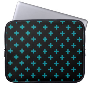 Teal polka kor på svart laptop fodral