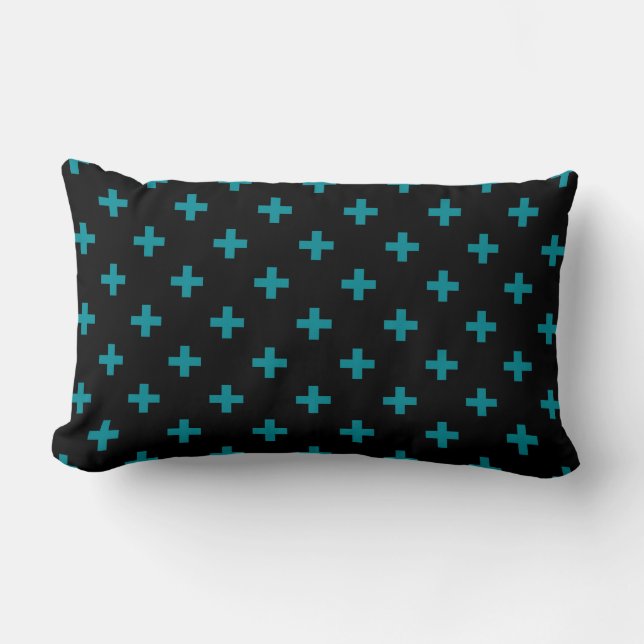 Teal polka kor på svart lumbarkudde (Framsida)