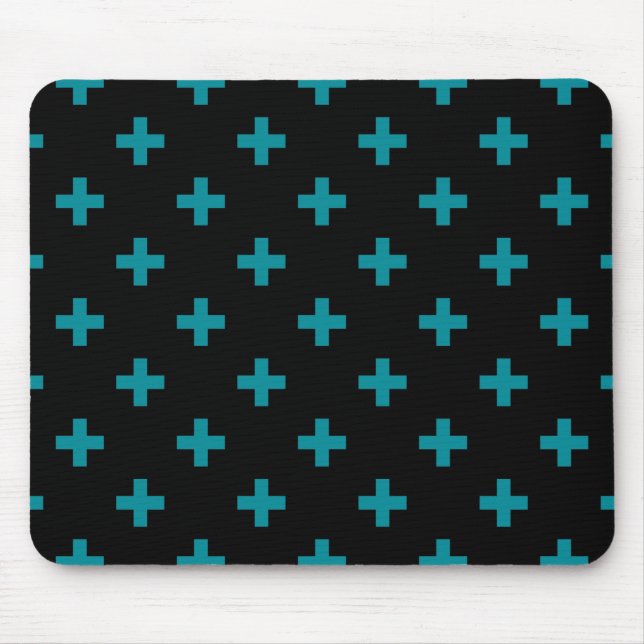Teal polka kor på svart musmatta (Framsidan)