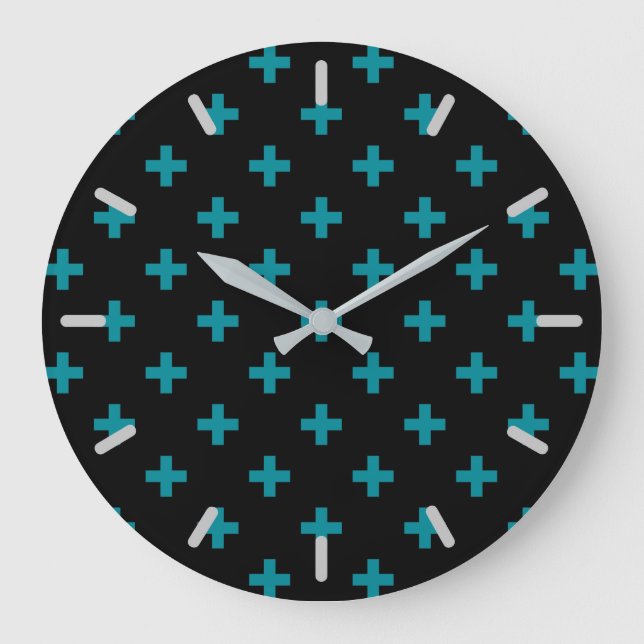 Teal polka kor på svart stor klocka (Framsida)