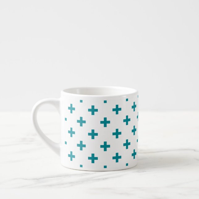 Teal polka kor på vit espressomugg (Vänster)