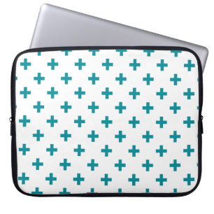 Teal polka kor på vit laptop fodral