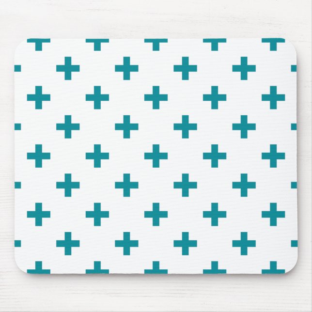Teal polka kor på vit musmatta (Framsidan)