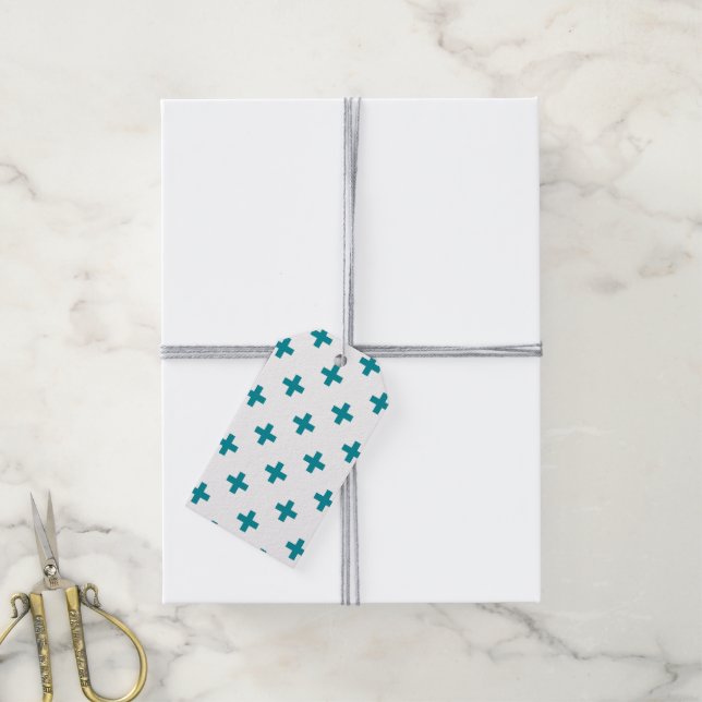 Teal polka kor på vit presentetikett (Med Snöre)