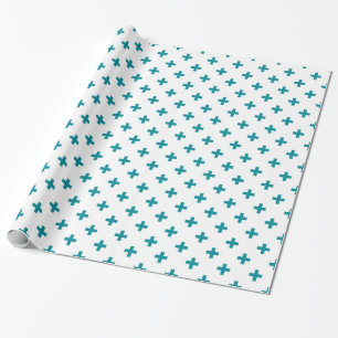 Teal polka kor på vit presentpapper