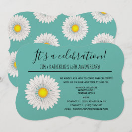 Teal Pretty Little Daisy 60-års bröllopsjubileum Inbjudningar
