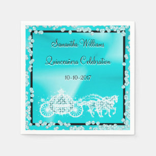 Teal Princess Coach & Horses Quinceañera Pappersservett