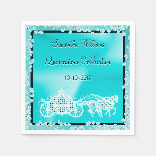 Teal Princess Coach & Horses Quinceañera Pappersservett (Framsidan)