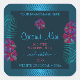 Teal Product Labels Lila Red Hawaiian Flowers Fyrkantigt Klistermärke