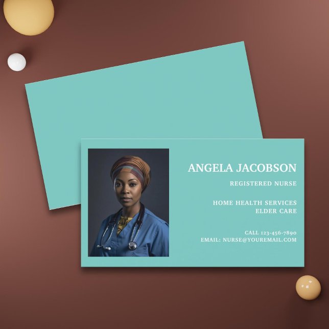 Teal Professional Registered Nurse Photo Visitkort (Skapare uppladdad)